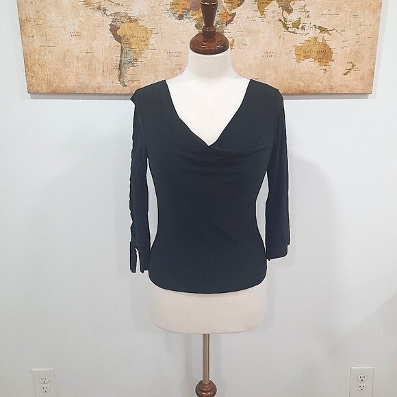 Vtg Y2K black stretch cowl neck top w/ braided arm - Kiwi brand - Picture 11 of 11